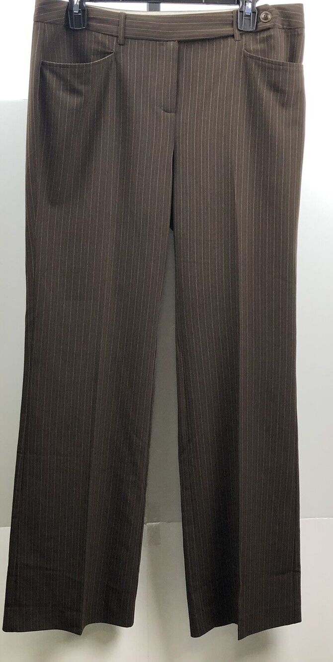 Tapemeasure Dress Pants Women 8 Brown Pinstripe Kellie Stretch Pockets Workwear